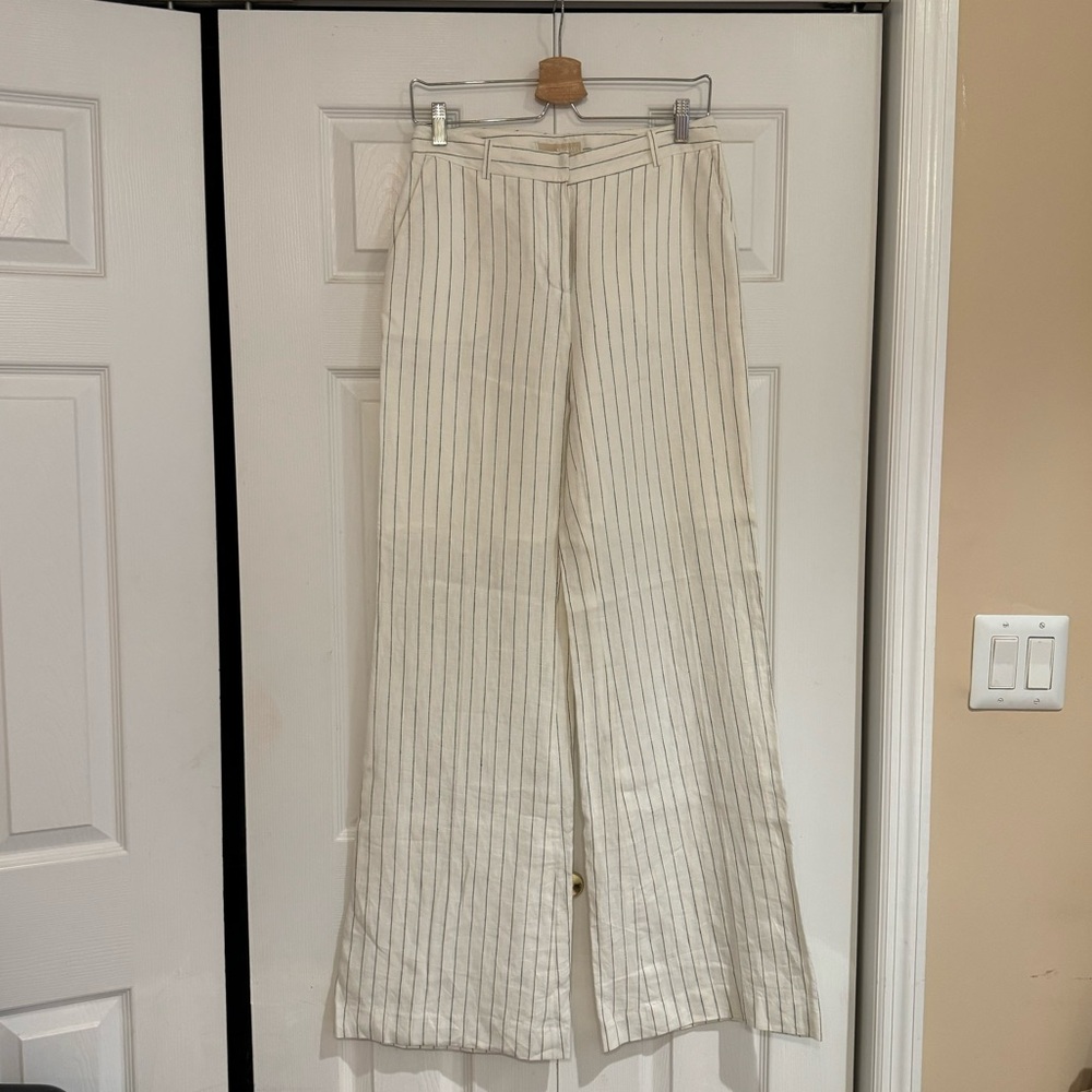 Michael Kors Striped Linen Wide Leg Pants